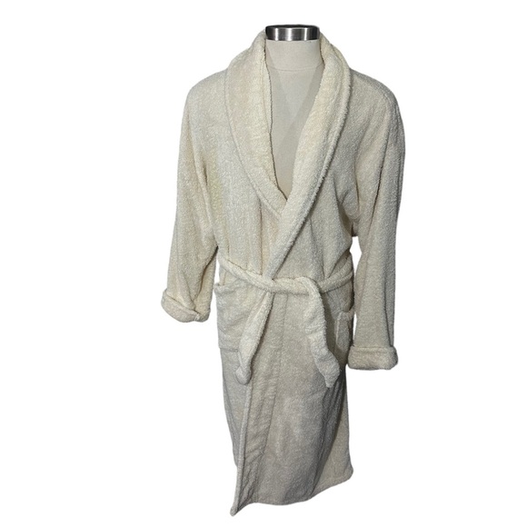 L.L. Bean Other - Vtg LL Bean Made in USA Mens Cream Terry Bathrobe Sz L Belt 100% Cotton Pockets